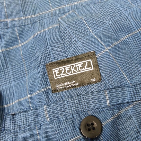 Ezekiel Men's Shorts flat front skate beach cotton blue houndstooth plaid sz 34 - Picture 5 of 6